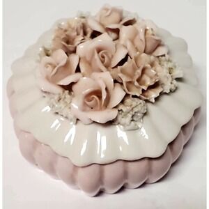 I.W.Rice & Co Inc Trinket Box Porcelain Pink Floral Detail Japan I Rice Import